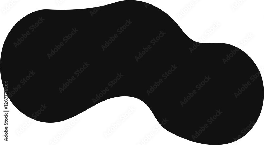 Poster simple minimal horizontal black irregular rounded abstract organic blob shape flowing on a plain whi