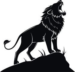 Lion Roaring Black Silhouette - Minimalistic Vector Illustration of a Powerful Roaring Lion in Bold Monochrome Design, Ideal for Logos, Prints, T-Shirts, Stickers, Posters, and Wild Animal Art