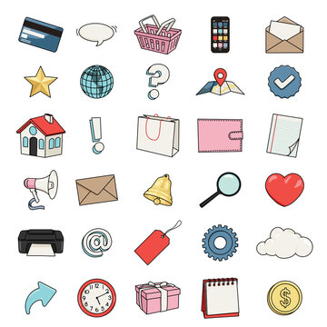 Colorful Vector Diverse Icon Set of Popular Social Media Business Icons. Modern Hand-drawn Design on Transparent Background for Web