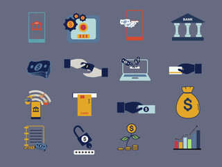 Banking icon collection. banking transaction convenience icon Finance icons in simple design