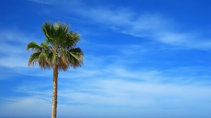 Single Palm Tree Against A Vivid Blue Sky