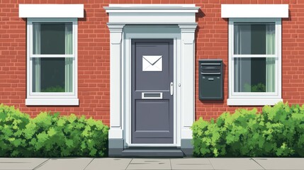 Fototapeta premium UK Townhouse Front Entrance, Mail Delivery, Sunny Day, Stock Photo