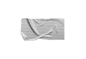Strip of silver adhesive tape on white background, top view