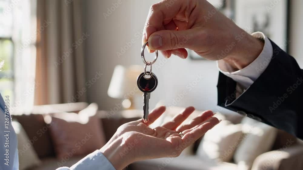 Aufkleber slow motion sequence capturing professional real estate agent handing over house keys to new homeown
