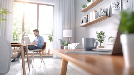 Modern Home Office with Natural Light: Discover Productivity in a Calming, Minimalist Workspace Featuring Indoor Plants and Wooden Furniture for the Perfect Remote Work Environment
