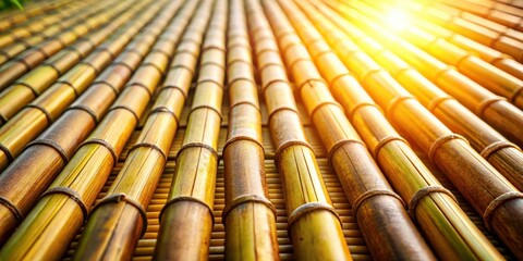A Close-Up View of Golden Bamboo Stalks Bathed in Warm Sunlight, Creating a Visually Appealing and Texturally Rich Background