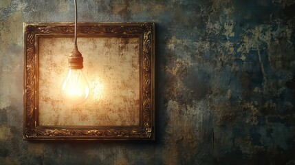 Antique lamp in ornate frame on dark wall