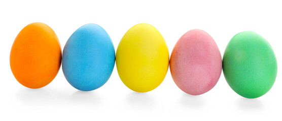 Happy Easter. Bright painted eggs isolated on white