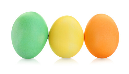 Happy Easter. Bright painted eggs isolated on white
