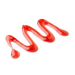 Sample of tasty strawberry sauce isolated on white