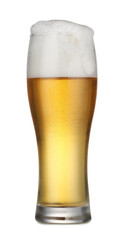 Glass of fresh beer with foam isolated on white