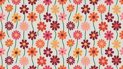 Floral pattern. Pretty flowers on a white background. Printing with small orange, red, and pink flowers. Ditsy print. Spring Bouquet.A white background, red and orange small flowers pattern