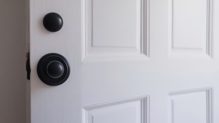 Obraz premium White door with black door knobs, interior view. Possible use Home decor, real estate, interior design