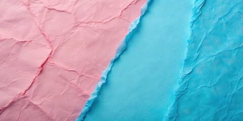Naklejka premium A close-up view of crumpled pastel pink paper and blue paper meeting at an angled diagonal seam