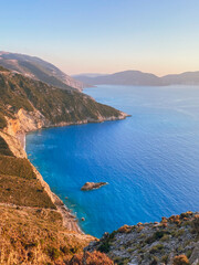 Scenic panoramic view to Kefalonia island at sunset, Kefalonia Island, Greece