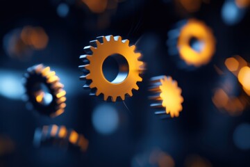 glowing gears floating in dark background