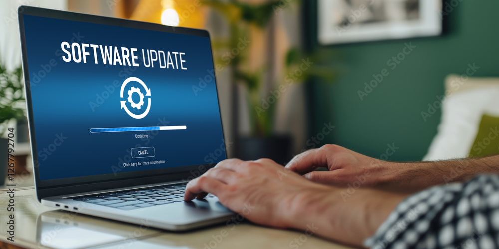 Poster software update on computer for brisk version of device software upgrade