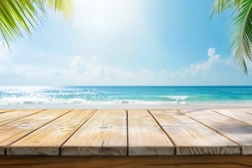 Empty wooden table on the beach