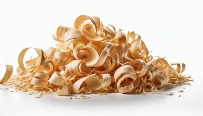 wood shavings isolated at white background wooden shaving on white