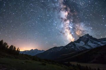 Stunning view of Milky Way galaxy over mountain landscape at night