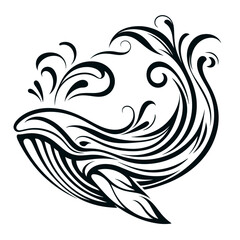 Obraz premium Tribal whale with water splashes vector illustration