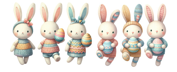 Obraz premium cute cartoon rabbit wear cool and beautiful clothes, holding colorful eggs and carrot, idea of easter bunny holiday design