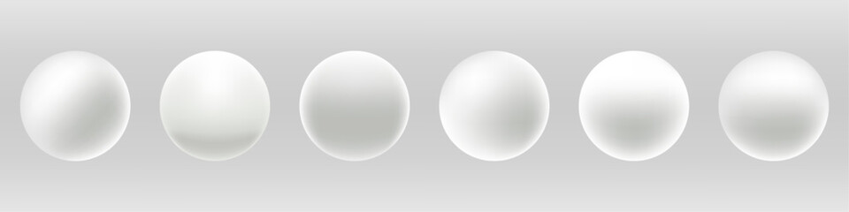 White pearl ping pong balls set with shadow, vector illustration