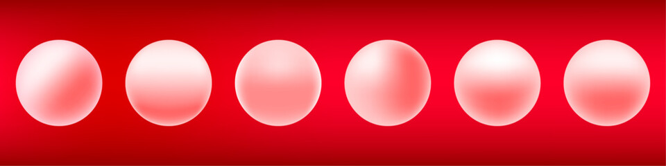 White pearl set with red reflection shadow from table, ping pong balls, vector illustration