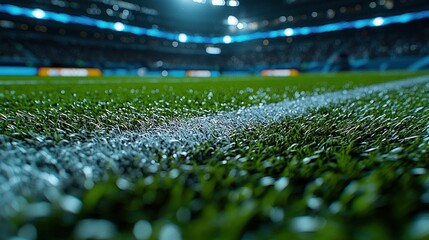 Naklejka premium Stadium field line, night game, crowd, close-up