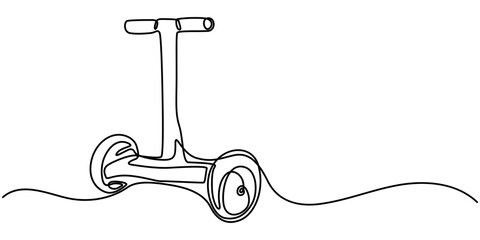 Balance bike icon line continuous drawing vector. One line balancing board scooter icon vector background. Gyroscooter icon. Continuous outline of a gyro scooter icon, Eco Friendly Vehicle Concept. 