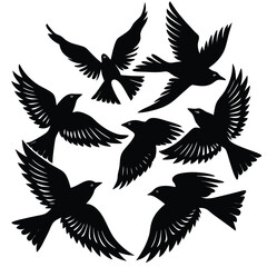 set of silhouettes of birds