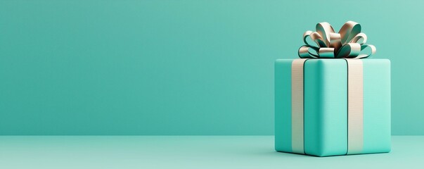 Gift box with a decorative bow on a teal background.