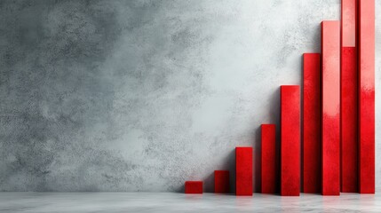 This image showcases a striking red bar graph rising against a textured gray wall, symbolizing growth, progress, and a strong upward trend in performance metrics.