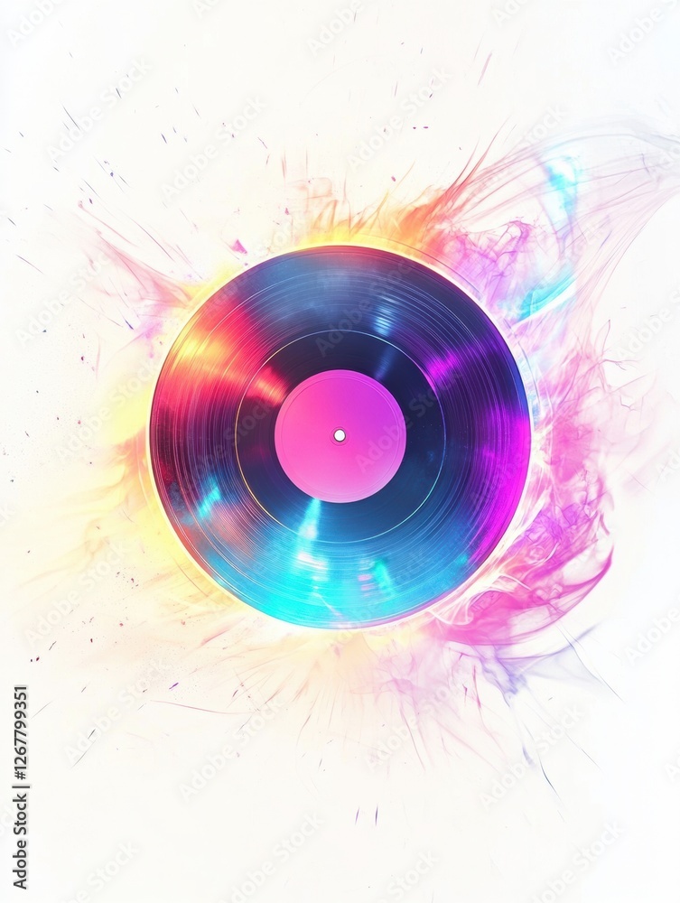 Aufkleber vibrant vinyl record with colorful sound waves playing in artistic display of music. generative ai