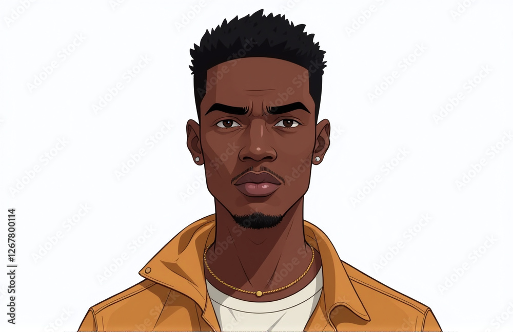 Aufkleber young african man with a serious expression stands alone on a white background in a simple yet strik
