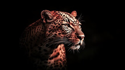 Obraz premium A majestic leopard in profile, showcasing its stunning fur patterns and fierce expression.