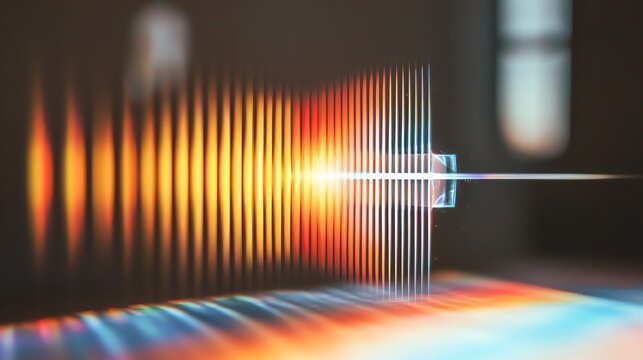 A vibrant light spectrum displayed through a prism, showcasing colorful refraction.