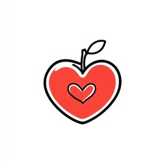 Obraz premium Heart-shaped apple illustration, love, healthy, food, design