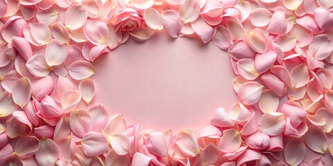 Pink rose petals frame a soft pink background, creating a delicate and romantic backdrop for your text or design.