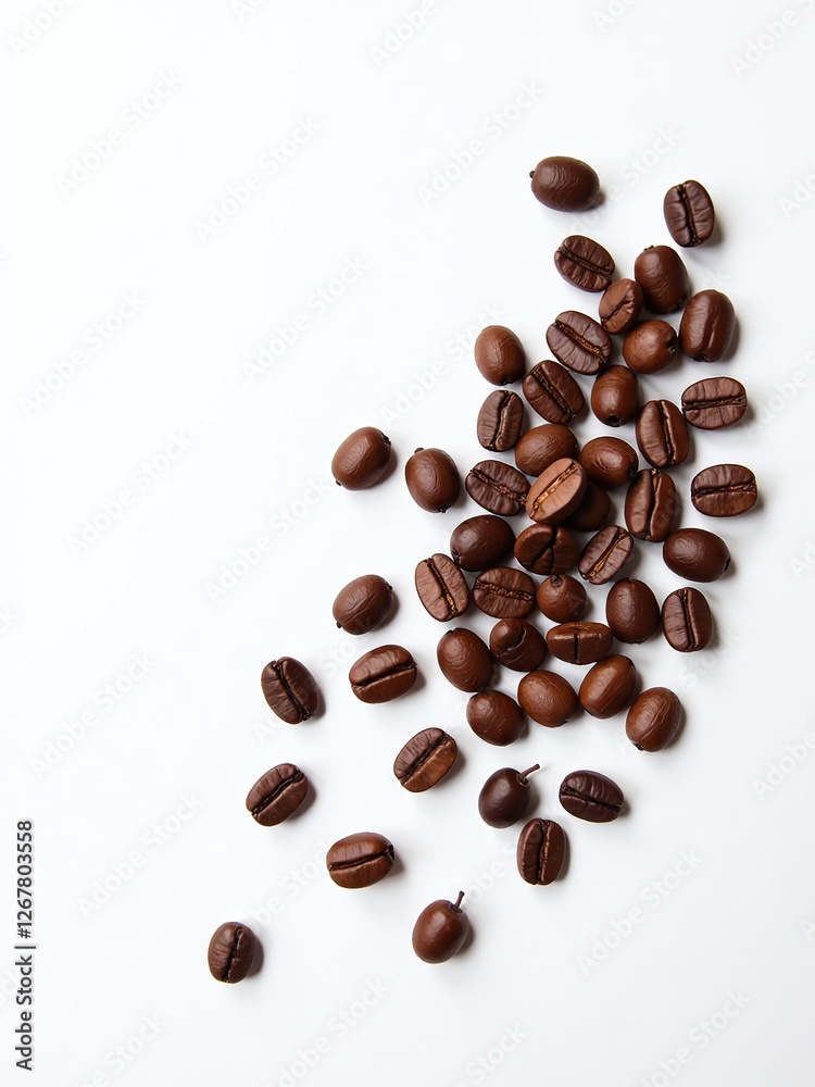Poster A Collection Of Coffee Beans Is Arranged Neatly On A Clean And Minimalist White Background For Display. 00001