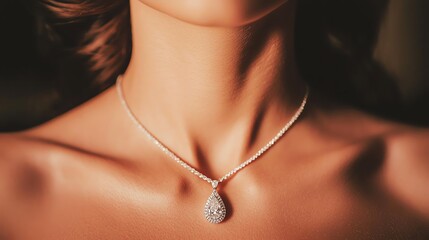 Elegant necklace displayed on a woman's neck, showcasing refined beauty and style.