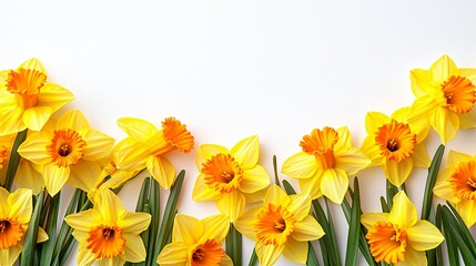 Spring daffodils border on white.  Greeting card design