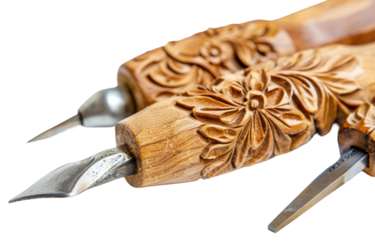 Precision carving tools for detailed printmaking and block carving isolated on transparent background