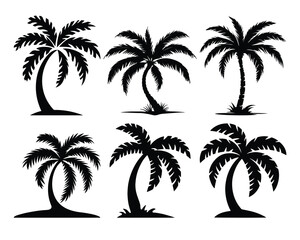 Fototapeta premium palm tree silhouette, palm tree illustration, set of island with palm trees vector Art