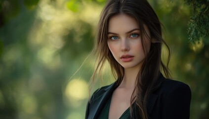 Fototapeta premium Portrait of a Young Woman with Stunning Green Eyes