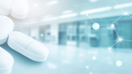 Pharmaceutical and medical advertising copy space. research and laboratory medicine. The concept of medical advances, laboratory discoveries in modern drug development.