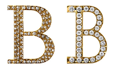 Letter B gold 3d and encrusted with diamonds b png clipart cutout transparent isolated