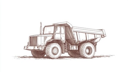 Naklejka premium Dump truck drawing, construction site background, industrial illustration
