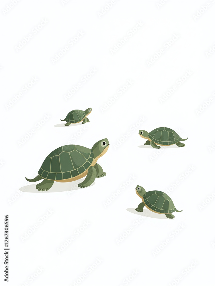 Poster A Group Of Turtles Are Isolated Against A Plain White Background With Minimal Distractions Or Additional Visual Elements Present. 00002