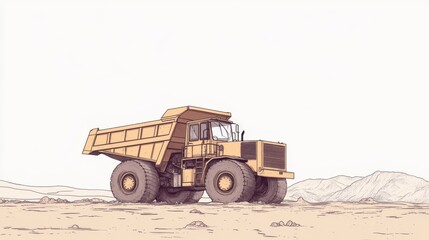 Fototapeta premium Mining Truck on Desert Landscape Illustration